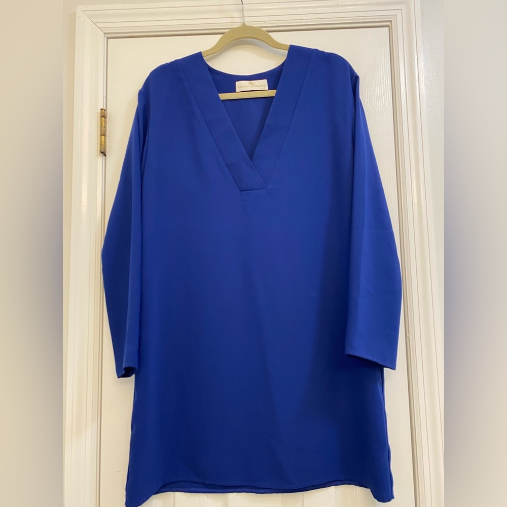 Amanda Uprichard Blue Long Sleeve V Neck Dress